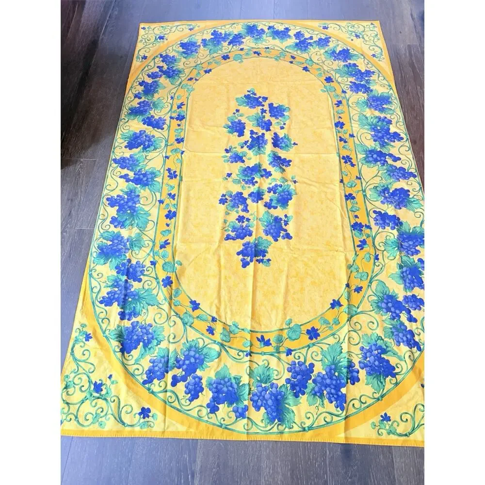 Bright Yellow tablecloth with purple grape Rectangular